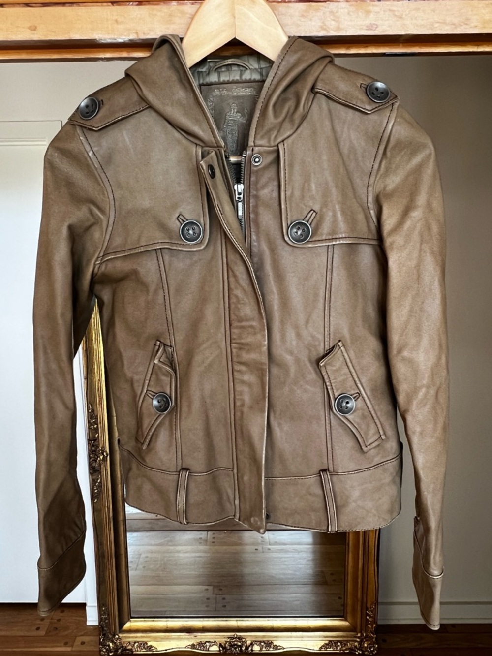 My Tribe USA genuine leather hooded jacket Womens size Small